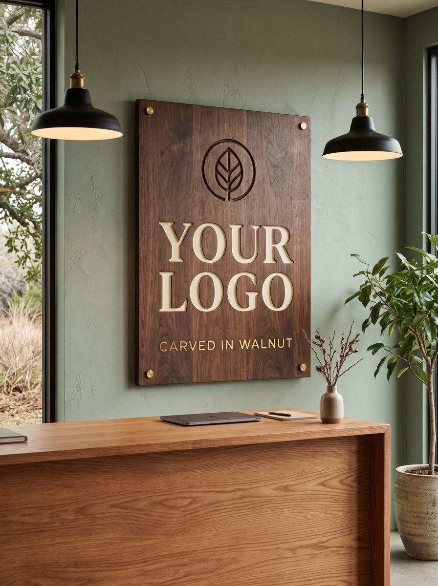Walnut logo sign on a reception wall